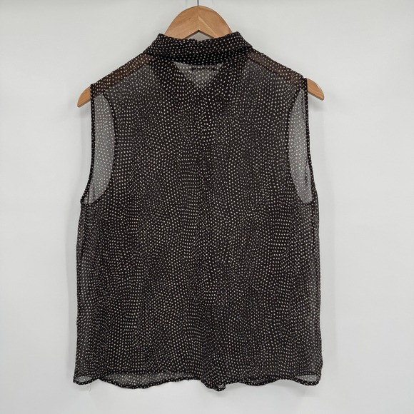 Calvin Klein Brown Polka Dot Sleeveless Sheer Silk Button Front‎ Blouse Sz 14 - Picture 7 of 11